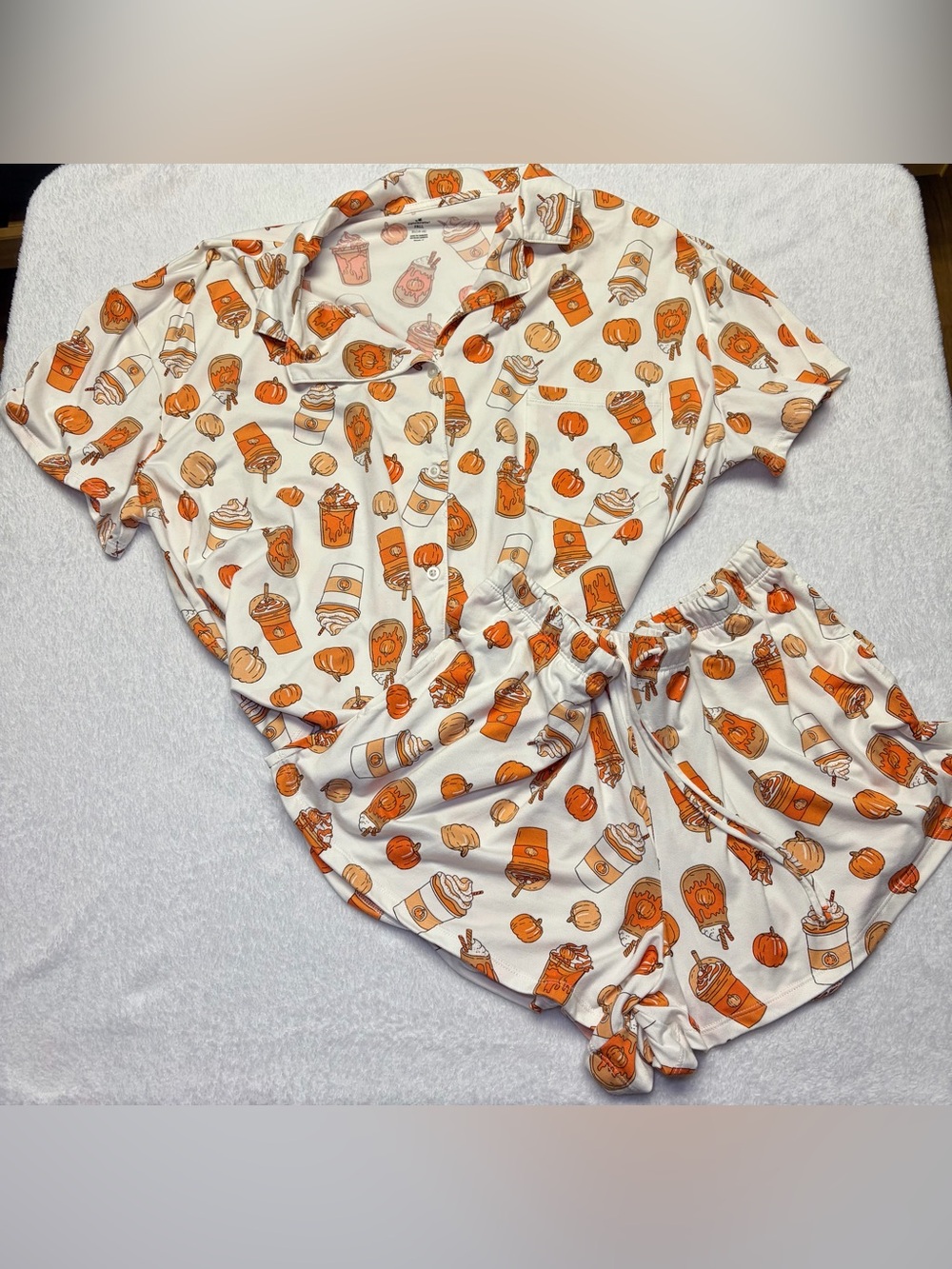 Pumpkin Spice Short Pajama Set - Orange/White